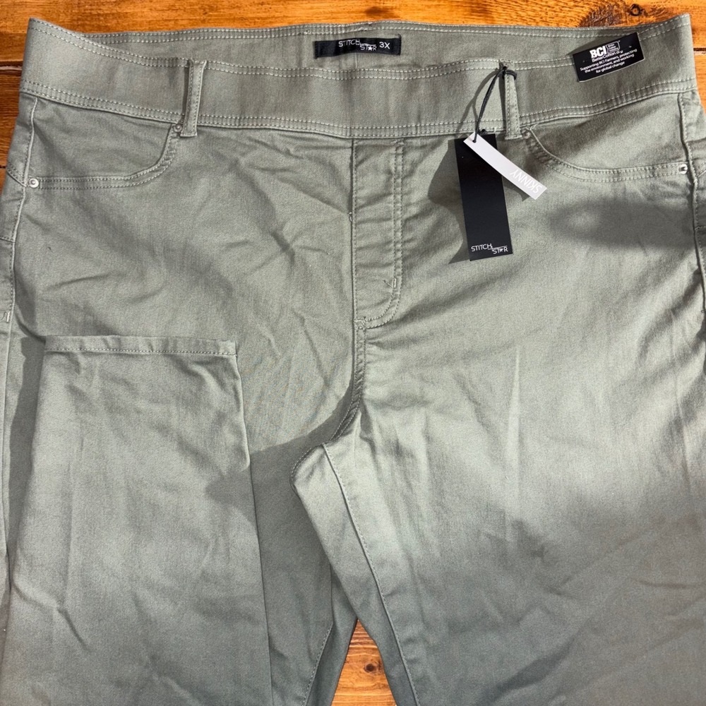 Stitch Star Skinny Pants Womens 3X (Fits 43x29)‎ Olive Green Stretch Pull On NEW